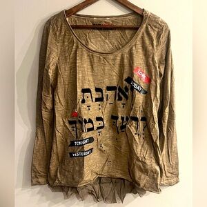 PEACE LOVE & SEVEN SEVENTY Women’s Mixed Media Scoop Neck Long Sleeve Top Size S